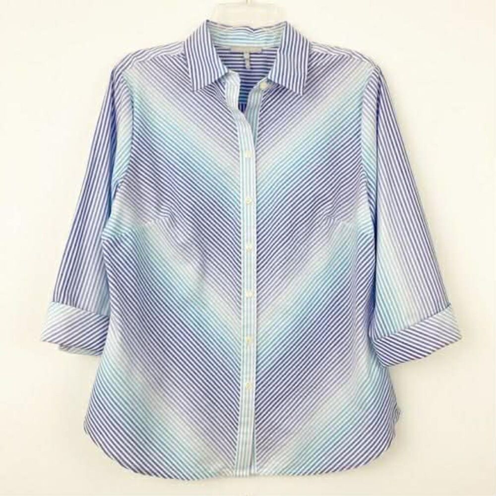 Hinson Wu 100% Cotton Clarice Striped Blue & Green Button Up Shirt, size 6